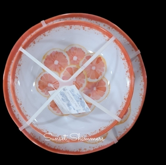 X8 Shabby Chic SUMMER CITRUS GRAPEFRUIT Thick Melamine Dinner Plates & Bowl Set - Picture 7 of 8